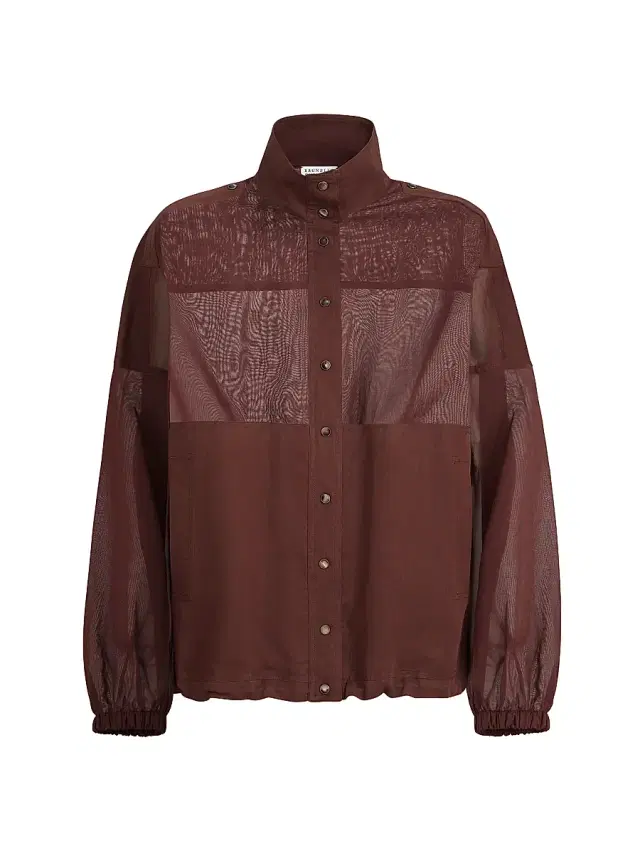 Women's Cotton Organza Outerwear Jacket with Monili - Bordeaux