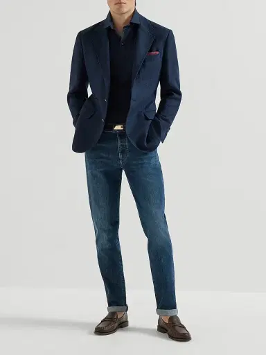 Brunello Cucinelli Men's Silk and Cotton Jersey Shirt Style Collar Polo with Faux Layering | Thumbnail 6 Brunello Cucinelli Men's Silk and Cotton Jersey Shirt Style Collar Polo with Faux Layering | Thumbnail 6