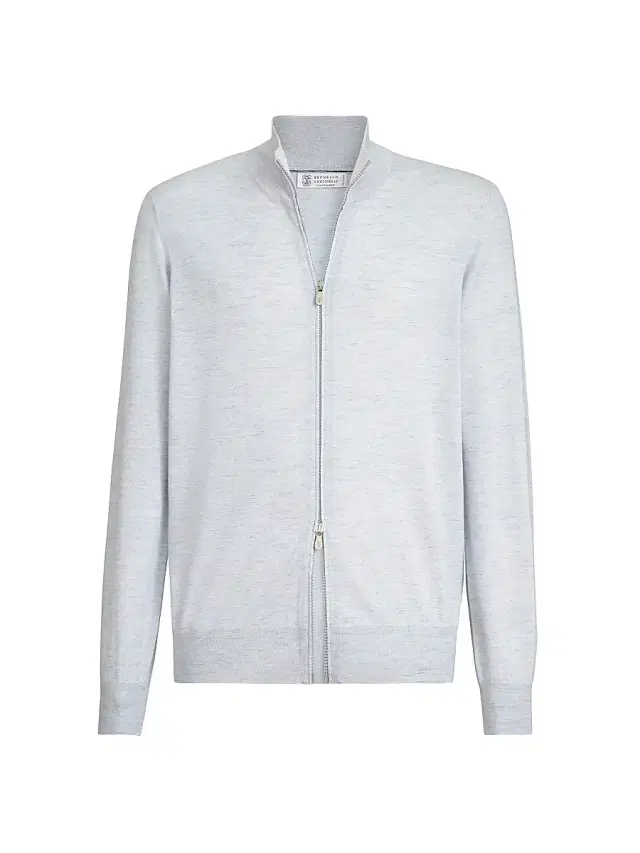 Men's Lightweight Cashmere, Silk and Linen Cardigan with Zipper - Pale Blue
