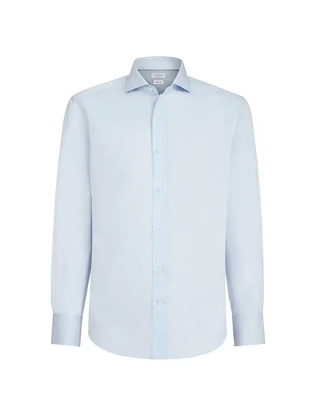 Men's Twill Slim Fit Shirt with Spread Collar - Azure