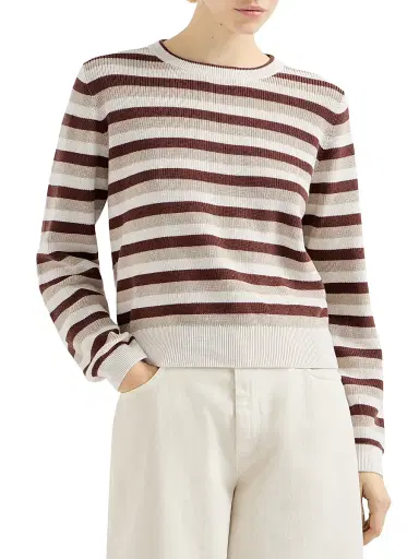 Brunello Cucinelli Women's Cotton Striped Sweater - Brown - Size XS | Thumbnail 2 Brunello Cucinelli Women's Cotton Striped Sweater - Brown - Size XS | Thumbnail 2