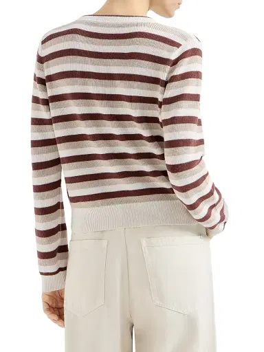 Brunello Cucinelli Women's Cotton Striped Sweater - Brown - Size XS | Thumbnail 3 Brunello Cucinelli Women's Cotton Striped Sweater - Brown - Size XS | Thumbnail 3