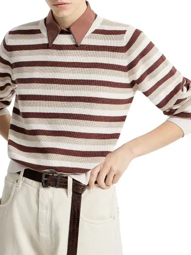 Brunello Cucinelli Women's Cotton Striped Sweater - Brown - Size XS | Thumbnail 4 Brunello Cucinelli Women's Cotton Striped Sweater - Brown - Size XS | Thumbnail 4