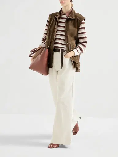 Brunello Cucinelli Women's Cotton Striped Sweater - Brown - Size XS | Thumbnail 6 Brunello Cucinelli Women's Cotton Striped Sweater - Brown - Size XS | Thumbnail 6