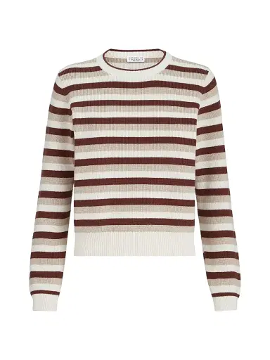 Brunello Cucinelli Women's Cotton Striped Sweater - Brown - Size XS | Thumbnail 1 Brunello Cucinelli Women's Cotton Striped Sweater - Brown - Size XS | Thumbnail 1