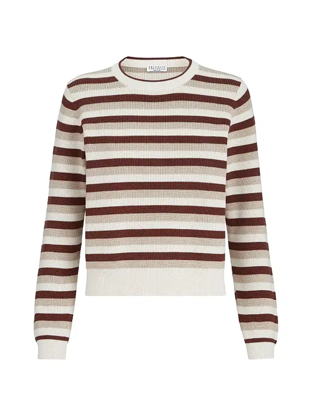 Brunello Cucinelli Women's Cotton Striped Sweater - Brown