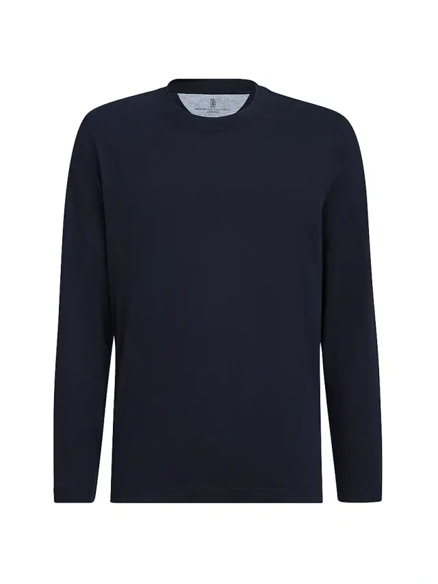 Men's Cotton Jersey Long Sleeve Crew Neck T-Shirt - Navy Blue