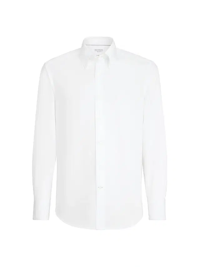 Men's Twill Slim Fit Shirt with Button Down Collar - White