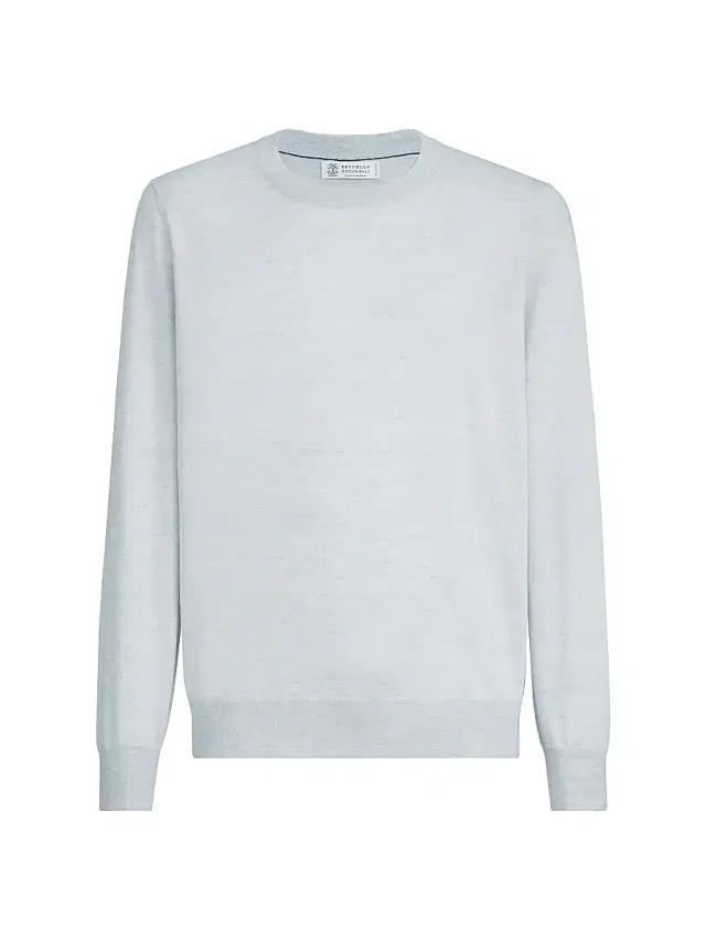 Men's Lightweight Cashmere, Silk and Linen Sweater - Pale Blue