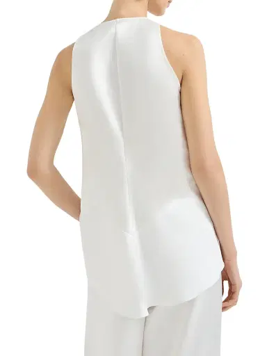 Brunello Cucinelli Women's Cotton and Silk Satin Top with Fluid Twill Panel - White | Thumbnail 3 Brunello Cucinelli Women's Cotton and Silk Satin Top with Fluid Twill Panel - White | Thumbnail 3