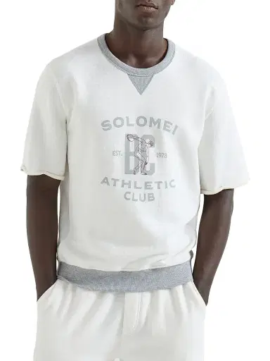 Brunello Cucinelli Men's Cotton and Linen Mélange French Terry Short Sleeve Sweatshirt | Thumbnail 2