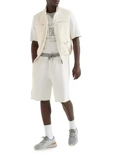 Brunello Cucinelli Men's Cotton and Linen Mélange French Terry Short Sleeve Sweatshirt | Thumbnail 6