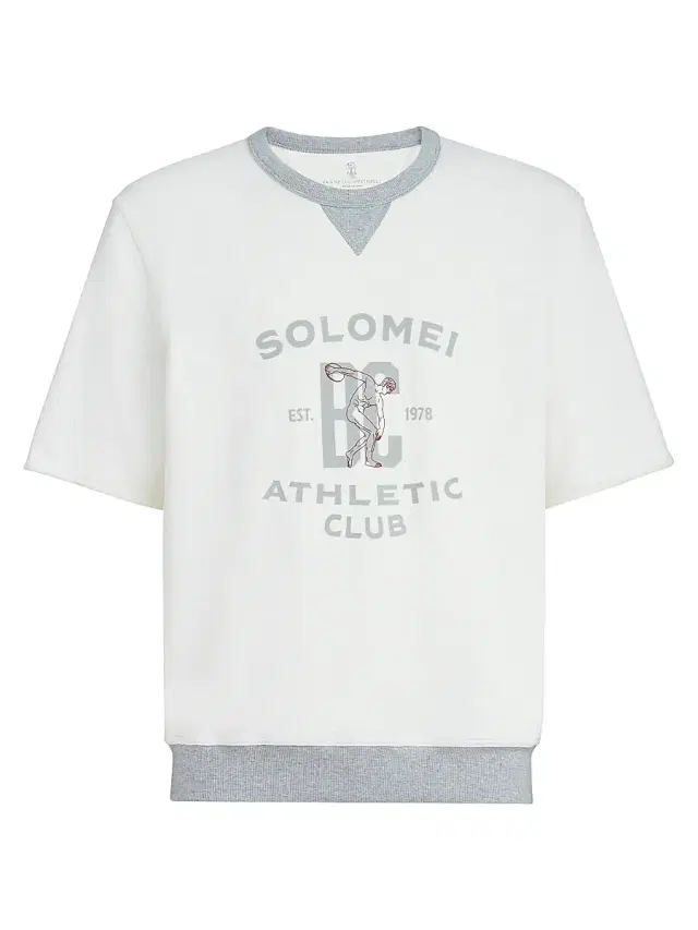 Brunello Cucinelli Men's Cotton and Linen Mélange French Terry Short Sleeve Sweatshirt - Panama