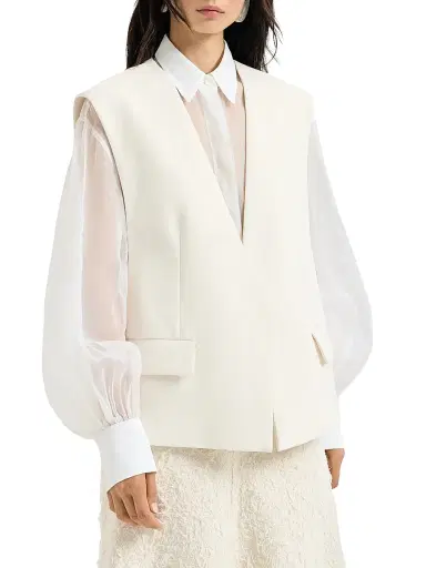Brunello Cucinelli Women's Cotton Double Twill Crêpe Vest with Monili - | Thumbnail 2 Brunello Cucinelli Women's Cotton Double Twill Crêpe Vest with Monili - | Thumbnail 2