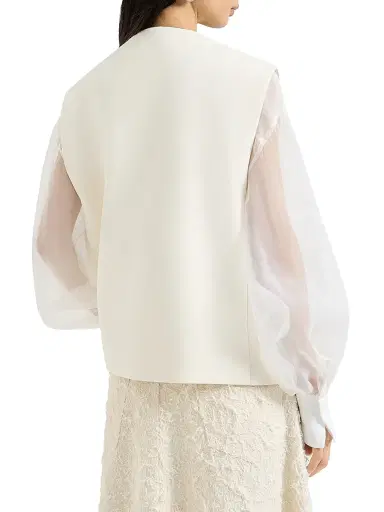 Brunello Cucinelli Women's Cotton Double Twill Crêpe Vest with Monili - | Thumbnail 3 Brunello Cucinelli Women's Cotton Double Twill Crêpe Vest with Monili - | Thumbnail 3