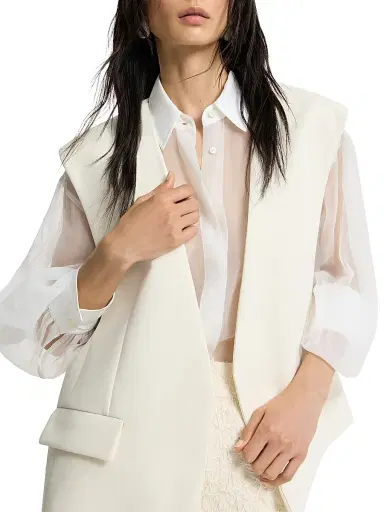 Brunello Cucinelli Women's Cotton Double Twill Crêpe Vest with Monili - | Thumbnail 5 Brunello Cucinelli Women's Cotton Double Twill Crêpe Vest with Monili - | Thumbnail 5