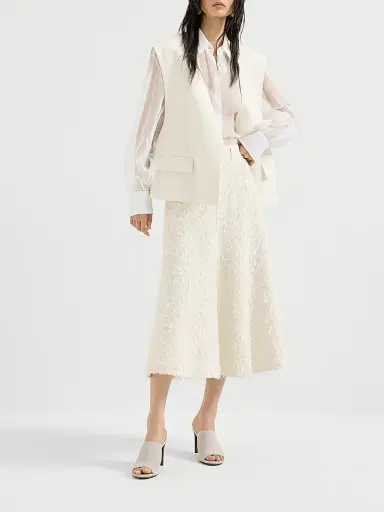 Brunello Cucinelli Women's Cotton Double Twill Crêpe Vest with Monili - | Thumbnail 6 Brunello Cucinelli Women's Cotton Double Twill Crêpe Vest with Monili - | Thumbnail 6