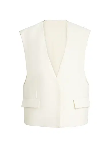 Brunello Cucinelli Women's Cotton Double Twill Crêpe Vest with Monili - | Thumbnail 1 Brunello Cucinelli Women's Cotton Double Twill Crêpe Vest with Monili - | Thumbnail 1