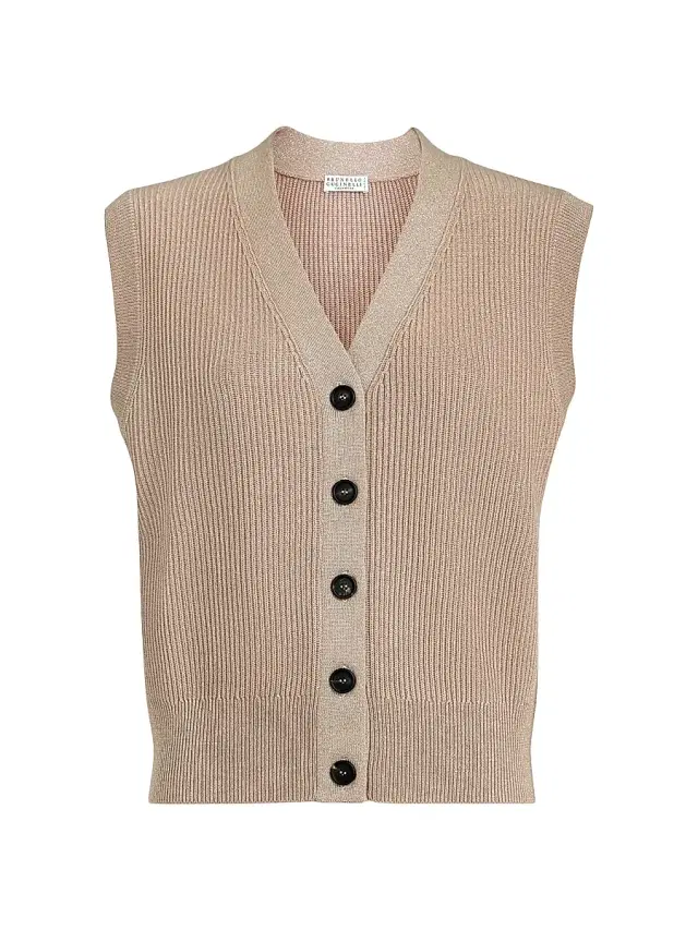 Women's Sparkling Cashmere Rib Knit Sweater Vest - Pink