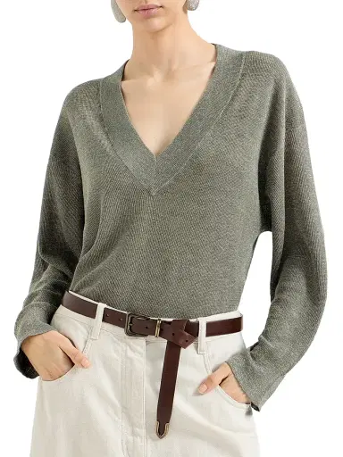 Brunello Cucinelli Women's Sparkling Linen Sweater - Green | Thumbnail 2