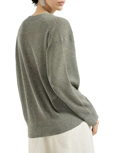 Brunello Cucinelli Women's Sparkling Linen Sweater - Green | Thumbnail 3