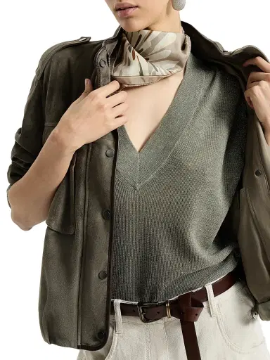 Brunello Cucinelli Women's Sparkling Linen Sweater - Green | Thumbnail 5
