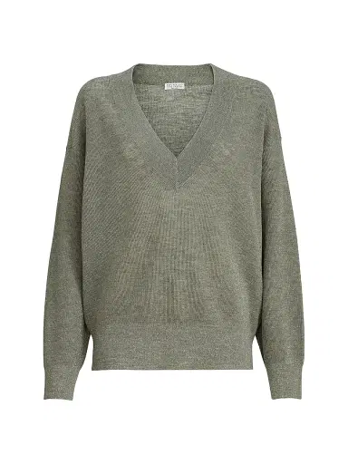 Brunello Cucinelli Women's Sparkling Linen Sweater - Green | Thumbnail 1
