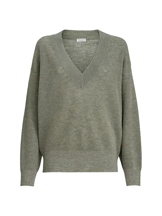 Brunello Cucinelli Women's Sparkling Linen Sweater - Green