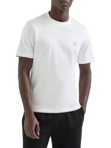 Brunello Cucinelli Men's Cotton Jersey Crew-Neck T-Shirt - White | Thumbnail 2 Brunello Cucinelli Men's Cotton Jersey Crew-Neck T-Shirt - White | Thumbnail 2