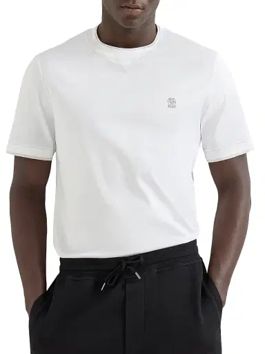 Brunello Cucinelli Men's Cotton Jersey Crew-Neck T-Shirt - White | Thumbnail 5 Brunello Cucinelli Men's Cotton Jersey Crew-Neck T-Shirt - White | Thumbnail 5