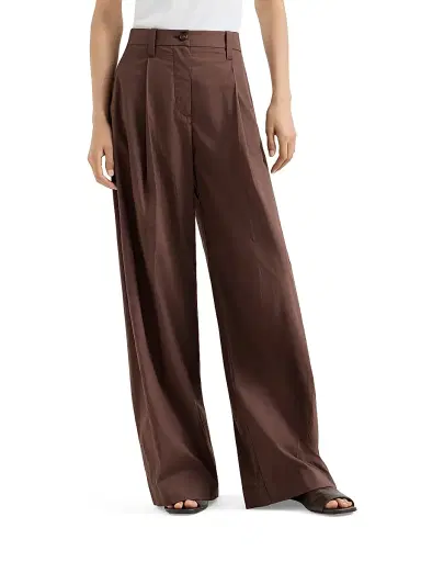 Brunello Cucinelli Women's Lightweight Poplin Wide Trousers with Monili - Cocoa | Thumbnail 2 Brunello Cucinelli Women's Lightweight Poplin Wide Trousers with Monili - Cocoa | Thumbnail 2