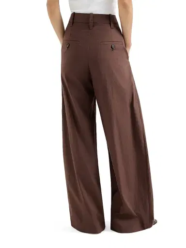 Brunello Cucinelli Women's Lightweight Poplin Wide Trousers with Monili - Cocoa | Thumbnail 3 Brunello Cucinelli Women's Lightweight Poplin Wide Trousers with Monili - Cocoa | Thumbnail 3