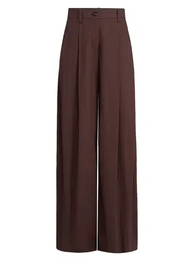 Brunello Cucinelli Women's Lightweight Poplin Wide Trousers with Monili - Cocoa | Thumbnail 1 Brunello Cucinelli Women's Lightweight Poplin Wide Trousers with Monili - Cocoa | Thumbnail 1