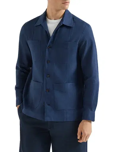 Brunello Cucinelli Men's Linen Easy Fit Guayabera Shirt - Navy Blue - Size XXS | Thumbnail 2