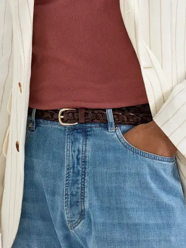 Brunello Cucinelli Men's Leather Braided Belt - Dark Brown | Thumbnail 3 Brunello Cucinelli Men's Leather Braided Belt - Dark Brown | Thumbnail 3