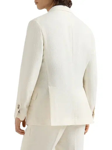 Brunello Cucinelli Men's Silk, Linen and Wool Hopsack Deconstructed Cavallo Blazer with Metal Buttons - Off White - Size 46 | Thumbnail 3