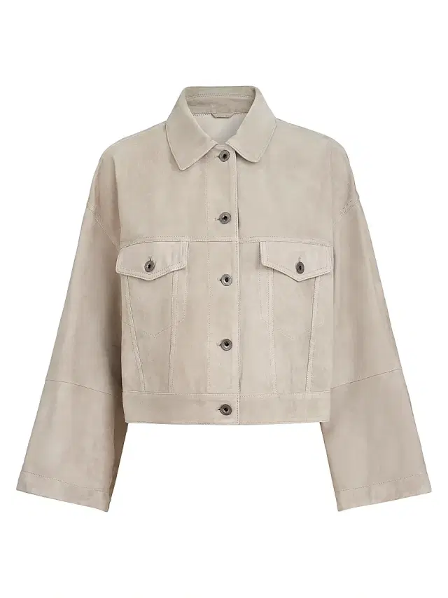 Women's Couture Suede Outerwear Jacket with Monili - Light Grey