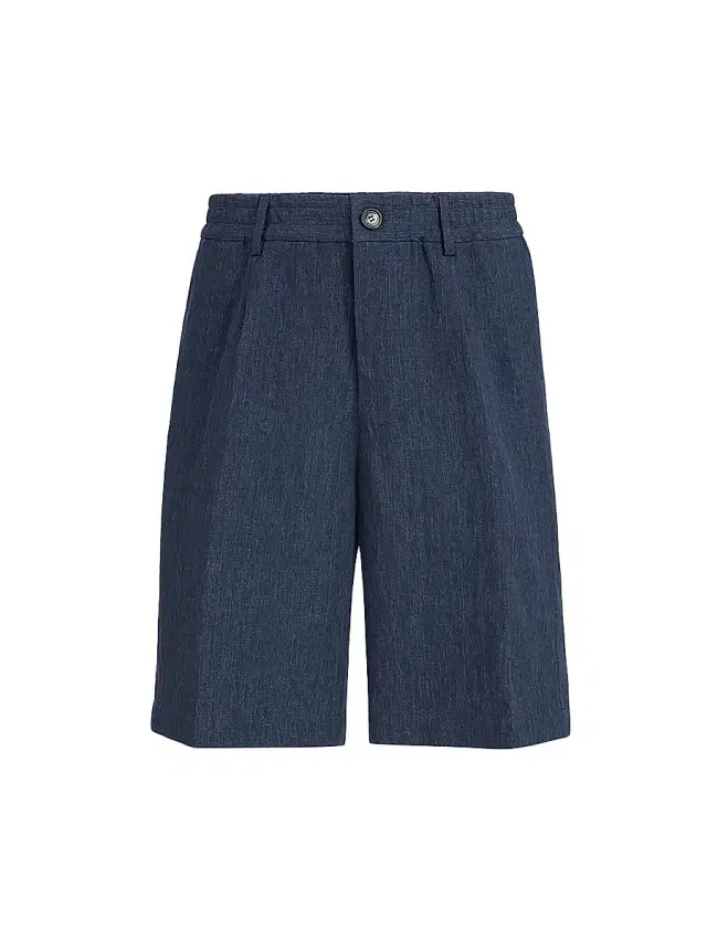 Brunello Cucinelli Men's Lightweight Délavé Linen Bermuda Shorts with Elasticated Waistband - Dark Denim