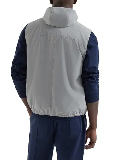 Brunello Cucinelli Men's Bonded Nylon Hooded Vest with Logo - Grey - Size XXL | Thumbnail 3