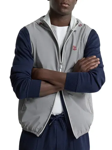 Brunello Cucinelli Men's Bonded Nylon Hooded Vest with Logo - Grey - Size XXL | Thumbnail 4