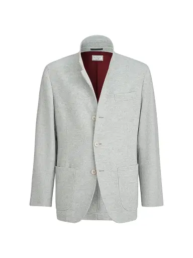 Brunello Cucinelli Men's Lightweight Water Resistant Cashmere Outerwear Blazer - Gravel | Thumbnail 2