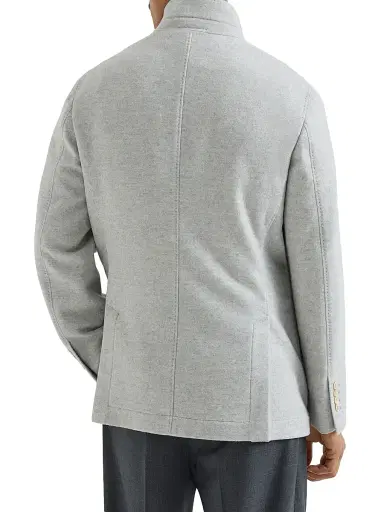 Brunello Cucinelli Men's Lightweight Water Resistant Cashmere Outerwear Blazer - Gravel | Thumbnail 3