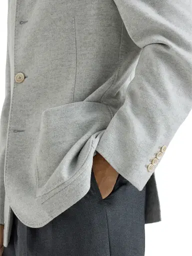 Brunello Cucinelli Men's Lightweight Water Resistant Cashmere Outerwear Blazer - Gravel | Thumbnail 4