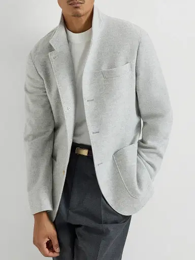Brunello Cucinelli Men's Lightweight Water Resistant Cashmere Outerwear Blazer - Gravel | Thumbnail 5