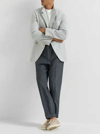 Brunello Cucinelli Men's Lightweight Water Resistant Cashmere Outerwear Blazer - Gravel | Thumbnail 6