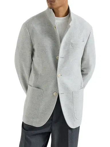 Brunello Cucinelli Men's Lightweight Water Resistant Cashmere Outerwear Blazer - Gravel | Thumbnail 1
