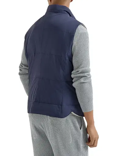 Brunello Cucinelli Men's Bonded Nylon Down Vest with Detachable Hood - Blue - Size Large | Thumbnail 3