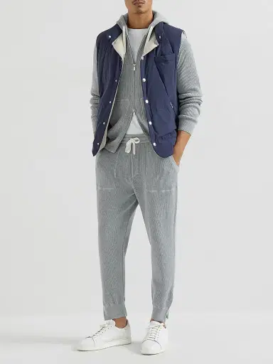 Brunello Cucinelli Men's Bonded Nylon Down Vest with Detachable Hood - Blue - Size Large | Thumbnail 6