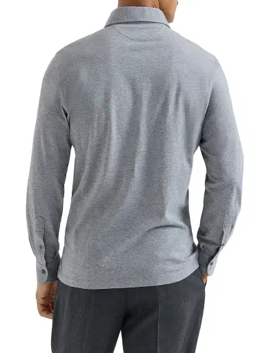 Brunello Cucinelli Men's Long-Sleeve Cotton Jersey Polo Shirt Grey | Thumbnail 3