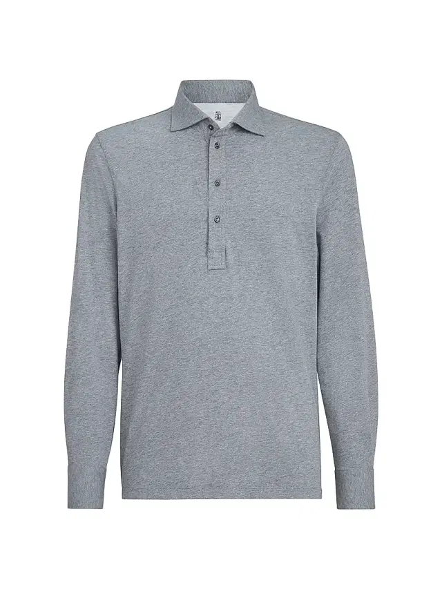 Men's Long-Sleeve Cotton Jersey Polo Shirt Grey